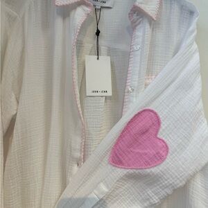 John + Jenn White Shirt with Pink Heart Patch